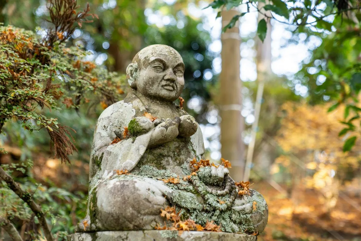 Un moment apaisant au cœur d'un jardin enchanteur, où la sérénité d'une statue de Bouddha invite à la méditation.